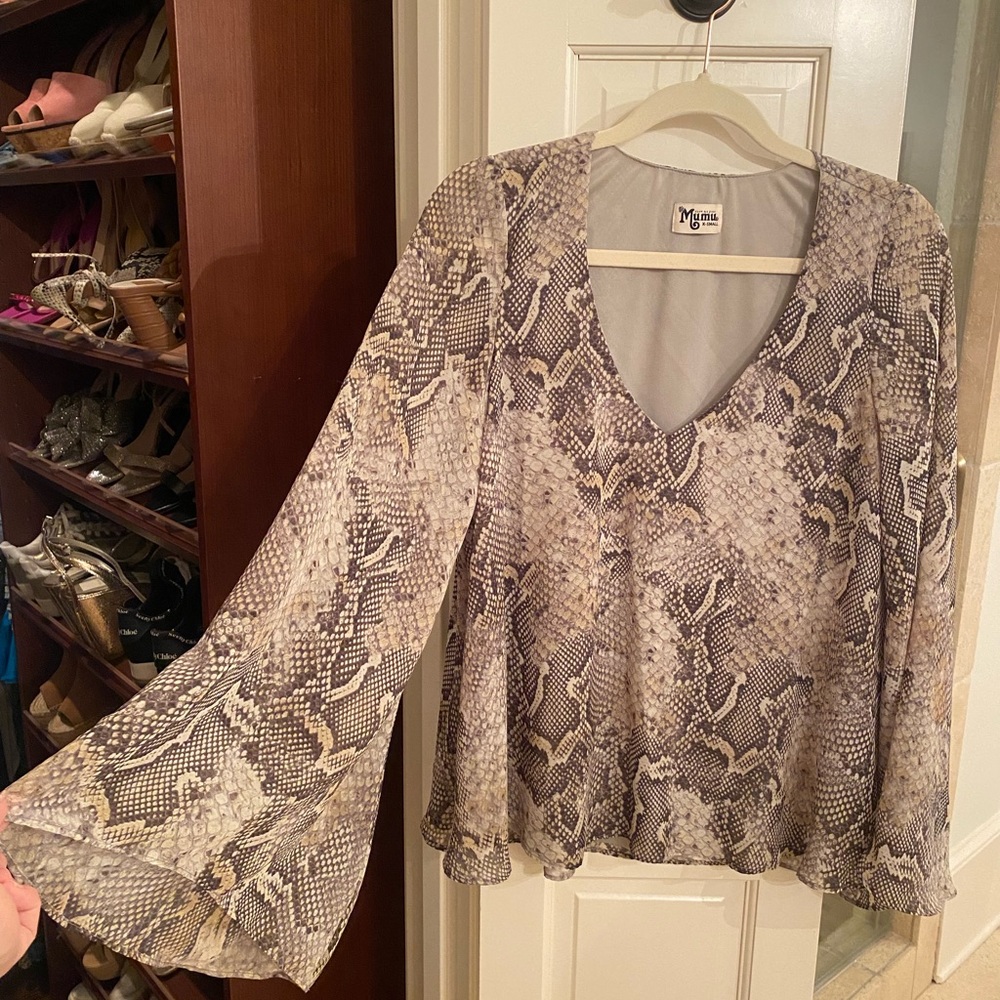 Show me your mumu snakeskin bell sleeve top
